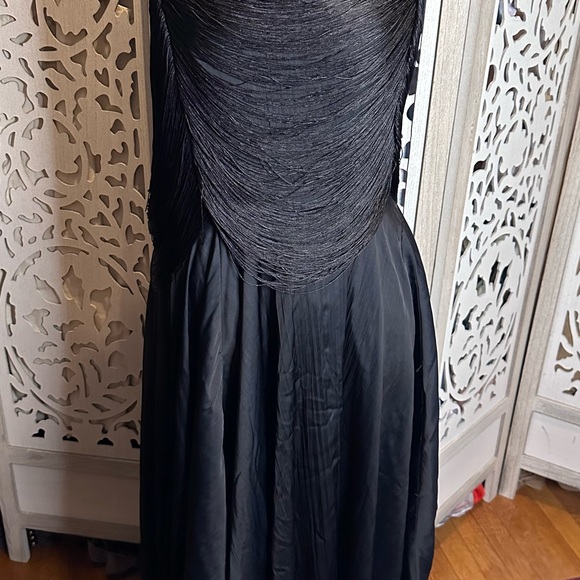 Anthropologie Fringe Bodice Black Midi Halter Dress - Picture 4 of 6